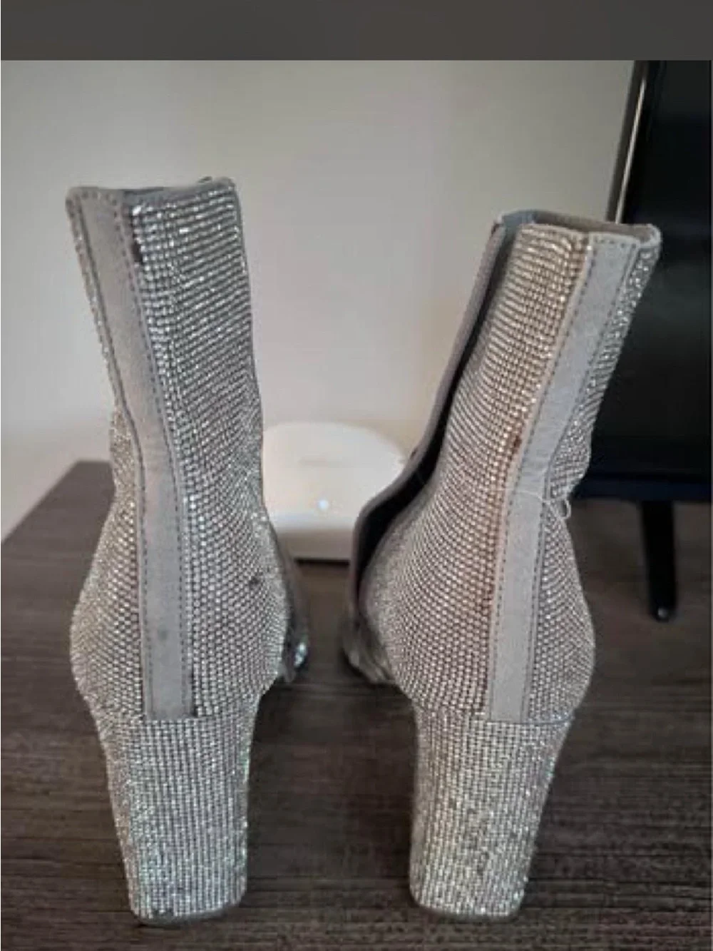 Steve Madden Silver Rhinestone Pointed Sock Booties